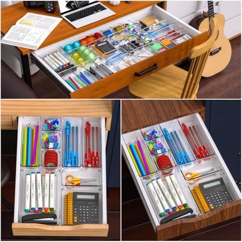 Yieach 44 Pcs Clear Acrylic Drawer Organizer Trays,1.6 in Shallow In Drawer Organizers for Bathroom,Office Desk and Vanity Organizers,Plastic Trays for Organizing for Jewelry,Cosmetic,Utensil,Junks