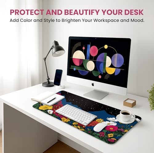 Aesthetic Desk Mat, Cute Girly Floral Desk Pad Protector for Work & Decor, 31.5" x 11.8", Pretty Non-Slip Extended Mouse Pad for Office or Home