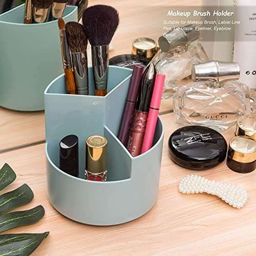 Siveit Desk Pencil Pen Holder, Desk Organizers 3 Slots 360-Degree Rotating Pen Holder for Desktop Storage Stationery Supplies Organizer, Home, Office, School, Kids, Blue