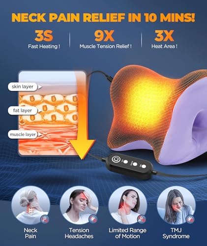 Graphene Magnetic Neck Stretcher for Deeper Pain Relief, Instant Heating Pad Cervical Traction Device Pillow, Neck Cloud for TMJ Tension Muscle Migraine, Christmas Gifts for Women, Mom, Men(Purple)