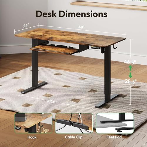 48 x 24 Inch Electric Standing Desk with Keyboard Tray, Brown