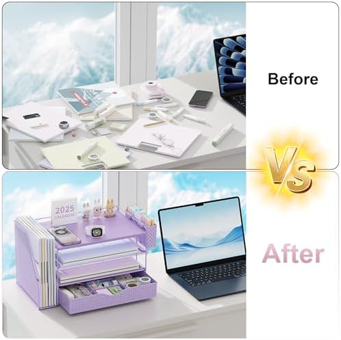Wood Desk Organizers and Accessories with File Holder & Catalog Racks