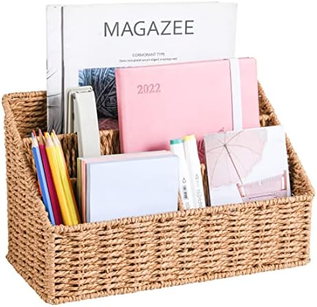 DINGTAI Woven Mail Organizer Countertop, 12 Inch Mail Organizer Basket for Bill and Pen, Farmhouse Desk organizers and storage