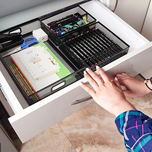 Office Drawer Organizer 3 Pack, Office Supplies Desk, Black Mesh Drawer Organizer Hold Pens & A4 Sized File, 12 x 9 Inches for Teachers and Students