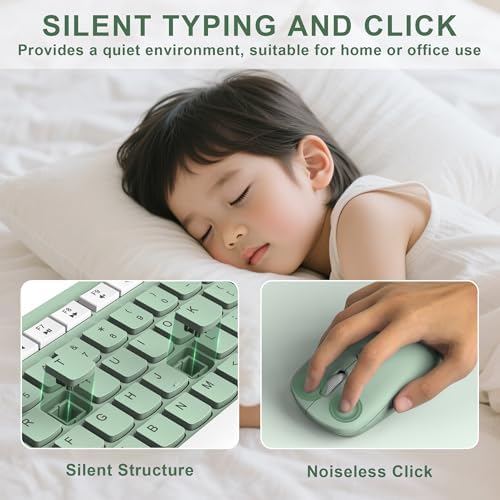 Wireless Keyboard and Mouse Combo Silent for Office and Home(Avocado Green)