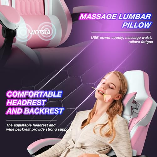 Gaming Chair with Footrest, High Back Gaming Chairs PVC Leather Ergonomic Gamer Chair with Adjustable Headrest Lumbar Support Racing Style Video Gaming Chair for Office/Home (Pink)