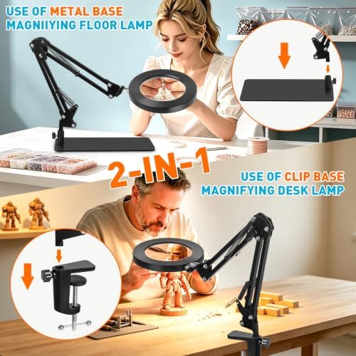 KIRKAS Magnifying Glass with Light and Stand, 12X 11in Clamp & Base