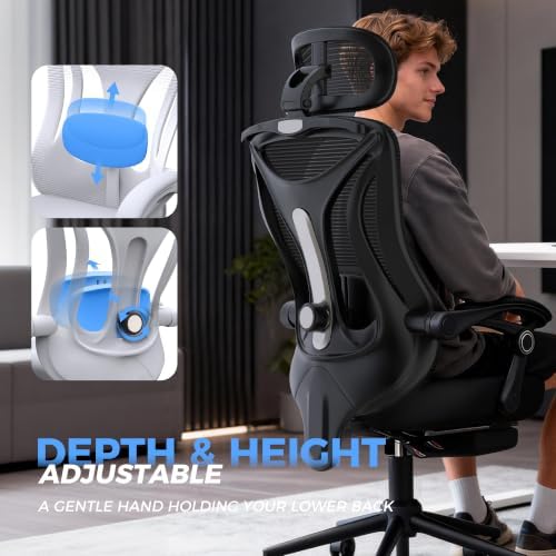 CYKOV Ergonomic Office Chair with Footrest, Reclining Mesh Back, 350 Lbs