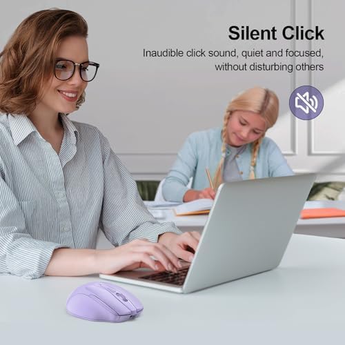 TECKNET Wireless Mouse, BT 5.0/2.4G, Rechargeable 6-DPI Silent, Lavender
