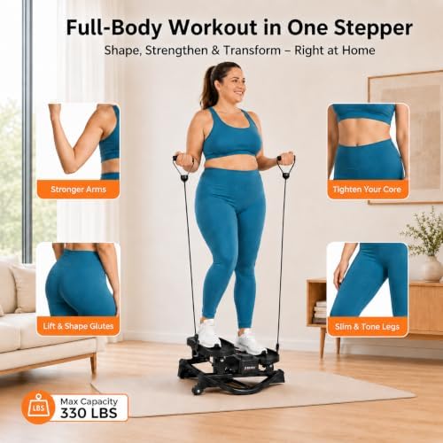 Rock Stepper - Side to Side Rocking Stepper for Exercise at Home with Resistance Bands & Cordless Jump Rope, Quiet Low-Impact Lateral Stepper Machine for Full Body Workout, Legs & Glutes