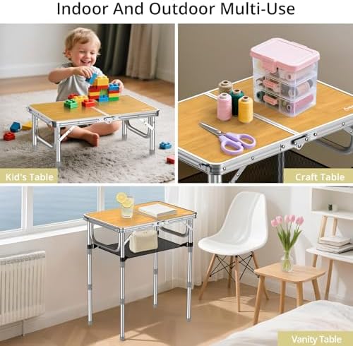 Anbte 2ft Camping Folding Table, 3 Adjustable Heights High 27.5", 24" x 16"