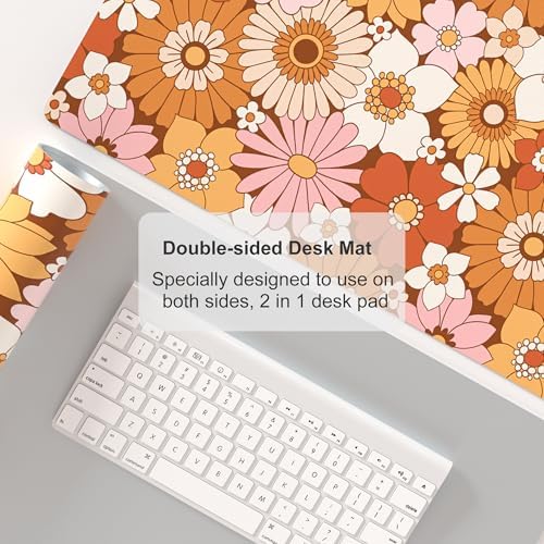 Faux Leather Large Mouse Pad, Office Desk Mat, 31.5"x15.7", Retro Flowers