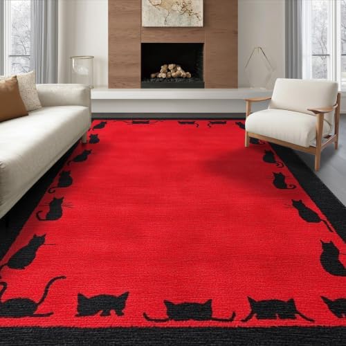 6'x9' Red Cat Crimson Artistic Washable Area Rug