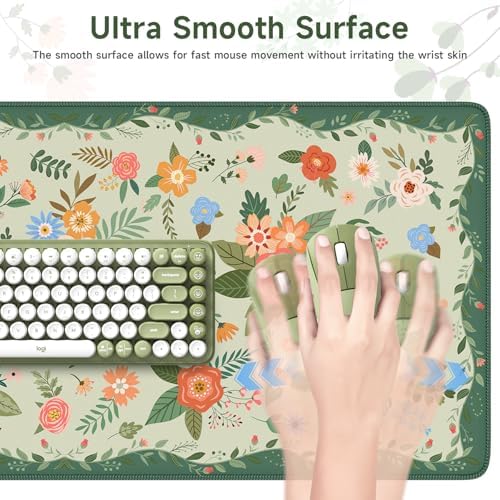 HAOCOO Green Floral Keyboard Pad, 35.4" x 15.7" Computer Pad for Dorm Room