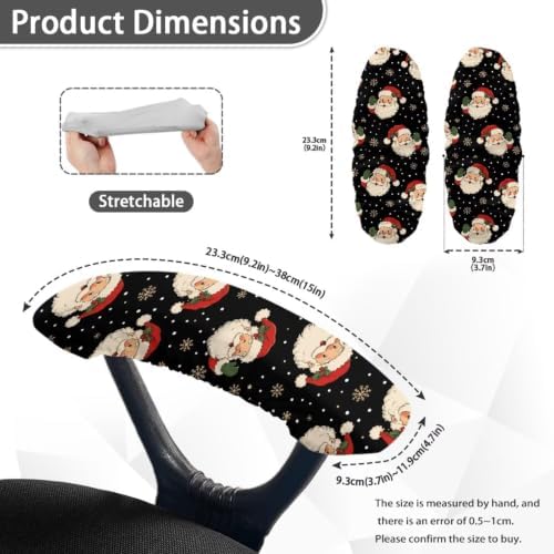 Santa Claus Snowflake Printed 2 Pcs Office Chair Armrest Covers, Soft Stretch Computer Chair Arm Rest Covers with Elastic Edge, Easy to Install & Clean, Christmas Decor