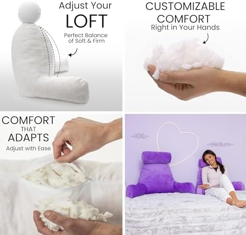 Husband Pillow XXL The Original for Adults - 30" Tall Backrest for Sitting Up in Bed - Firm Support Reading, Bed Rest Pillow for Adults, Neck Roll, Removable Cover - TV - Light Purple