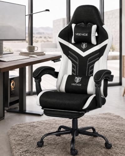 Ergonomic Gaming Chair with Footrest for Adults, Leather Mesh