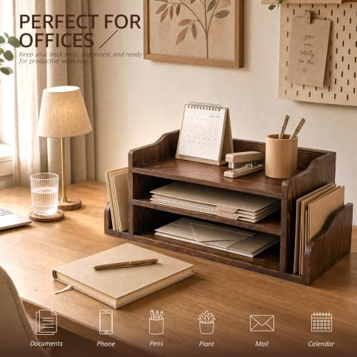 Wood Desk Organizer: File Organizer for Office Desk, Vintage Brown
