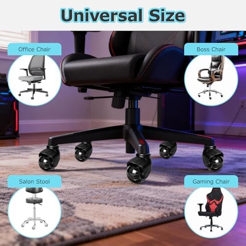 Office Chair Wheels, 2 Inch Heavy Duty Roller Chair Wheels for Hardwood Floor, 11x22mm Universal Fit, Silent & Scratch-Free, Set of 5 Replacement Wheel Casters for Office Chair Desk Chair Gaming Chair