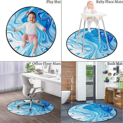 Abstract Chair Mat for Hard Floors, Modern 3D Cubism Style Noise-Cancelling & Anti-Slip Rubber Protector, Multi-Purpose Floor Mat, Deepblue Diameter 43.3 in