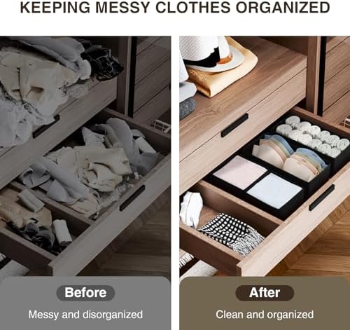 DIMJ Drawer Organizers - Set of 4 Foldable Closet Dividers for Baby Clothes, Socks, Belt, Tie (Black)