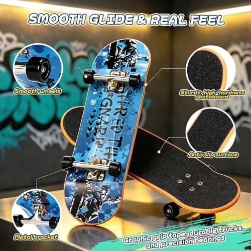 CS COSDDI Finger Skateboard Set，5 Pro Fingerboards and Rack
