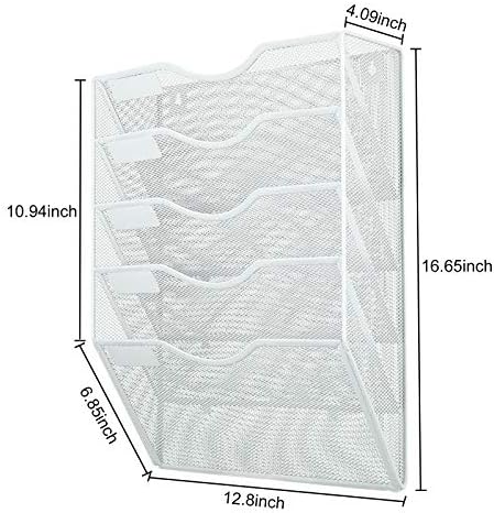 PAG-Mass Hanging Wall File Holder Mail Organizer Wall Mount Document Letter Rack, 5-Tier, White