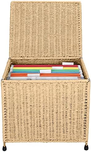 URFORESTIC Seagrass File Filing Cabinet File Box Organizer | Collapsible Letter Size Hanging File Box Organizers with Lid | Decorative Seagrass Filing & Storage Office Box | Letter Size (Natural)