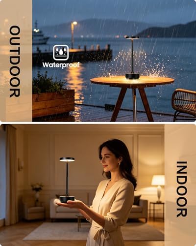 LED Cordless Lamp 5000mAh Table Lights Rechargeable 2-Pack Black