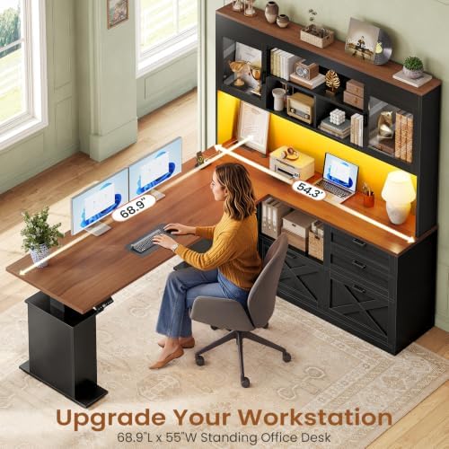 SEDETA 69" L Shaped Gaming Standing Desk with 4 Drawers, Storage Bookshelf