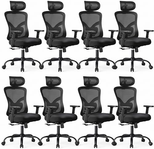 NOBLEWELL Ergonomic Office Chair with Padded Lumbar Support, 2D Headrest, Adjustable Armrests, Upgraded Contoured Seat Cushion, 130° Rocking Tilt, Computer Gaming Chair for Home Office, Pack of 8
