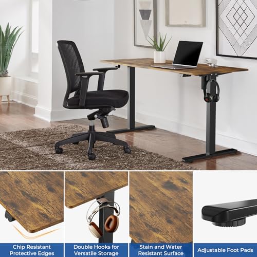 Our Modern Space Height Adjustable 55" Electric Standing Desk - Upgraded Ultra Durable Home Office Large Rectangular Computer or Laptop Sit Stand Workstation - 55 x 24 Inch (Rustic Brown, 55 Inches)