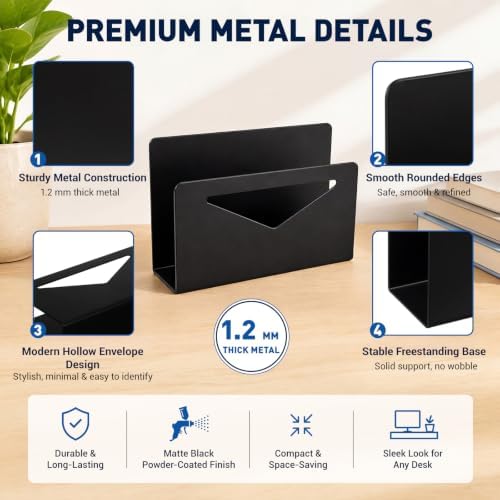 Hicarer Metal Mail Holder Organizer for Desk Black Letter and Envelope Rack