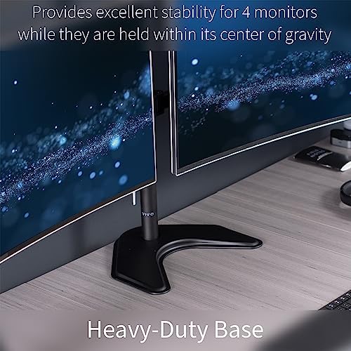 VIVO Premium Quad Ultra Wide LCD LED 27 to 38 inch Monitor Desk Stand, Free-Standing Base, Extra Tall Pole, Adjustable Telescoping Arms, Flush Wall Setup, Fits 4 Screens, Black, STAND-TS38B-4