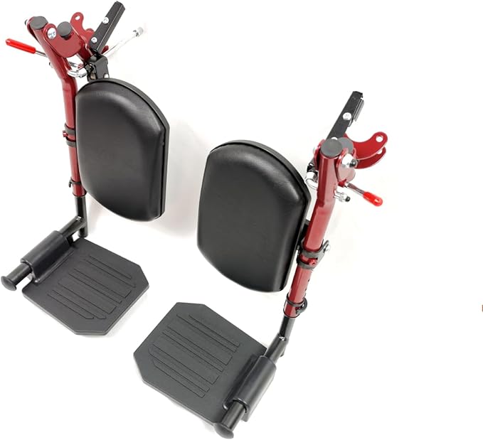 Red Wheelchair elevating Leg Rests, w/Calf pad, Non-Slip Footplates, Compatible with Reclining Wheelchair, Standard Wheelchair, Transport Chair. Universal Wheelchair Parts, (1 Pair,Red)