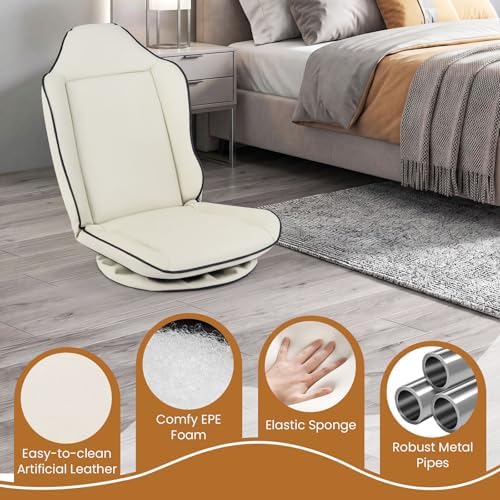 Giantex 360° Swivel Floor Gaming Chair with 5-Level Adjustable Backrest, Foldable Reclining Lounge Chair with Padded Seat Cushion, Lazy Floor Sofa for Reading, Working, Watching TV (Beige)