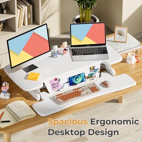 JOY worker Standing Desk Converter, 35" Height Adjustable Desk Riser, White