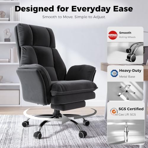 Big and Tall Office Chair, Flip Armrests for Pets & Cross Legged Sitting