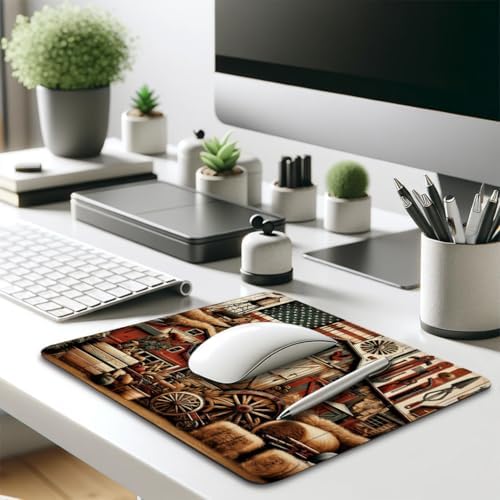Vintage Western Farmhouse Mouse Pad, Cottage American Pride Flag Desk Mat