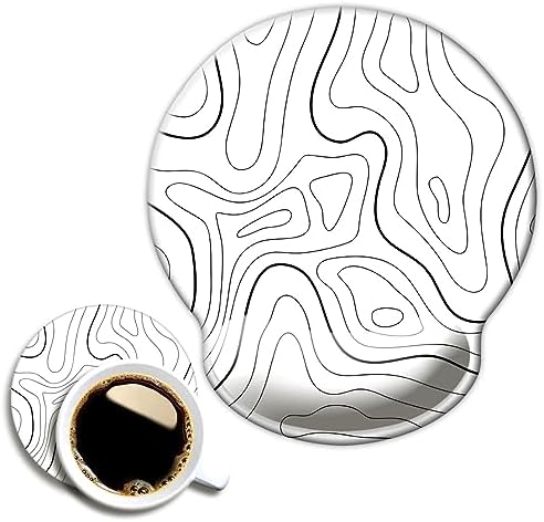 Ergonomic Mouse Pad with Wrist Support,Mouse Pad with Wrist Rest,Relieve Wrist Pain Mousepad Non-Slip Rubber Base,Mouse Pads for Desk,Computers,Laptop,Office,Home,Accessories White Topographic Line