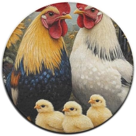 Large Round Area Rug Home Decor Modern Bathroom Rug Kitchen Office Circle Rug for Living Room Sofa Circle Cute Mat Chicken Rooster Garden Flowers Painting, 24inch