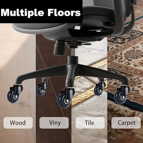 Office Chair Caster Wheels 2" Replacement Rubber Chair Casters Set of 5 Best Protection for Hardwood Floors Carpet Mat Universal Fit Smooth & Silent