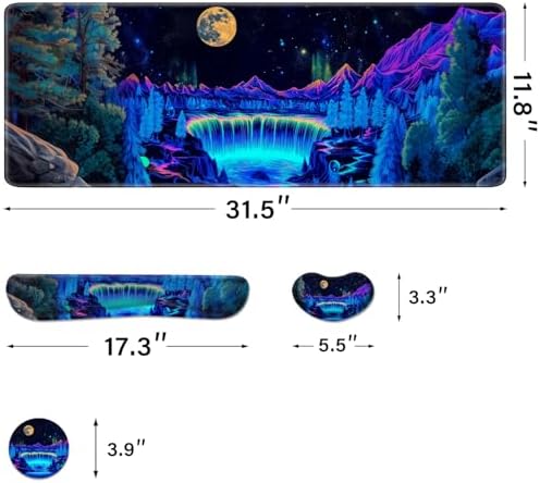Desk Pad and Keyboard Wrist Rest, Large Mouse Pad + Keyboard Pad+Mouse Wrist Support, Non-Slip Desk Mat Protector for Office, Home 31.5×11.8 Inches Waterfall