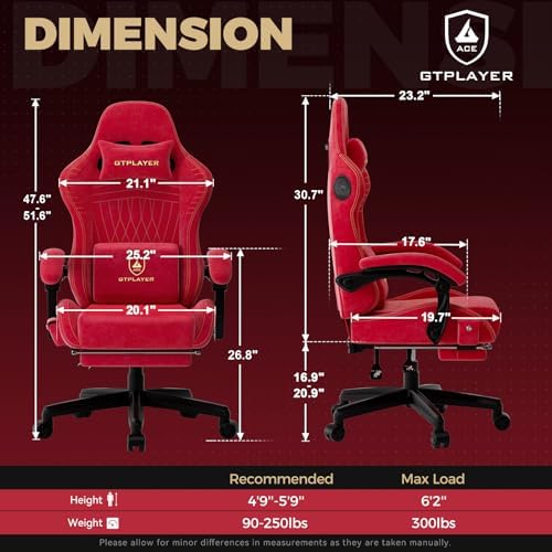 GTPLAYER ACE-PRO Music Gaming Chairs – Built-in Speakers, App Support & Bluetooth Control, Computer Game Chairs with Footrest for Adults, Ergonomic, Reclining, Linkage Armrest, Cherry Red 【Velvet】