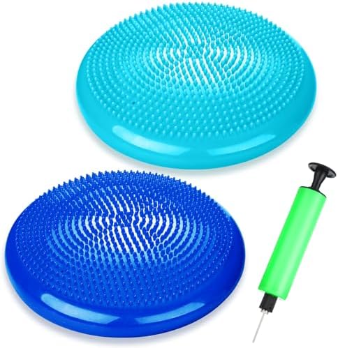 Silipull 2 Pcs Wiggle Seat Inflated Wobble Cushion Flexible Balance Disc with Air Pump for Core Stability Strengthening Improving Posture Physical Exercise