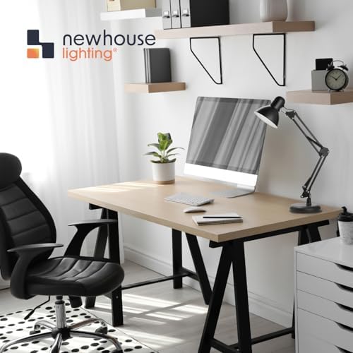 Newhouse Lighting 24-in. Wright Painted Black Metal Swing Arm Lamp with Weighted Base and Clamp NHDK-WR-BK, Tall Desk Lamp for Home Office or Home Improvement, Adjustable Office Desk Accessory
