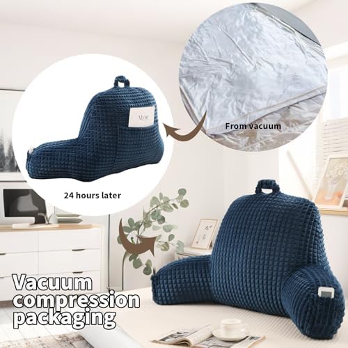 Reading Pillow with Arms for Sitting in Bed,Backrest,Blue Flannel,M