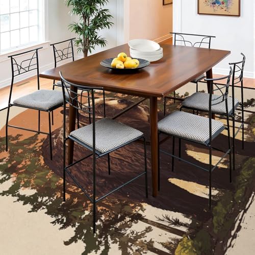 Serene Bear Standing Tall Pine Forest Warm Earth Tones Area Rug Outdoor Patio Rug Play Mat Modern Floor Carpet Non-Slip Home Decor Living Room Kids Bedroom Nursery, 9x12 ft