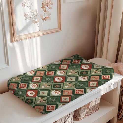 Christmas Theme Deer Snowflakes Winter Holiday Pattern Baby Changing Pad Cover, Unisex Christmas Nursery Diaper Changing Table Pad Mat Sheet for Boys Girls-16x32