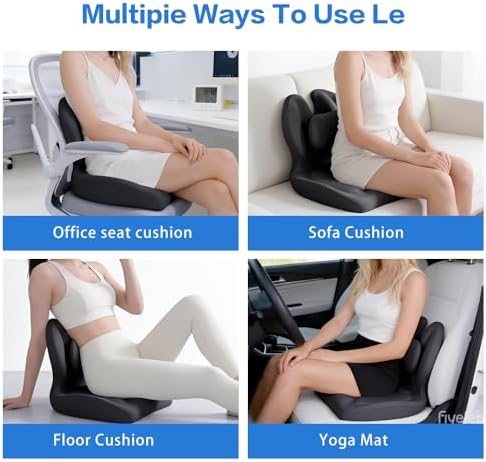 Adjustable Memory Foam Lumbar Cushion - Ergonomic Lower Back Support Pillow with Cotton Cover, Mid-Height Customizable Design for Office Chair, Car Seat, Long Sitting (Black, Large)